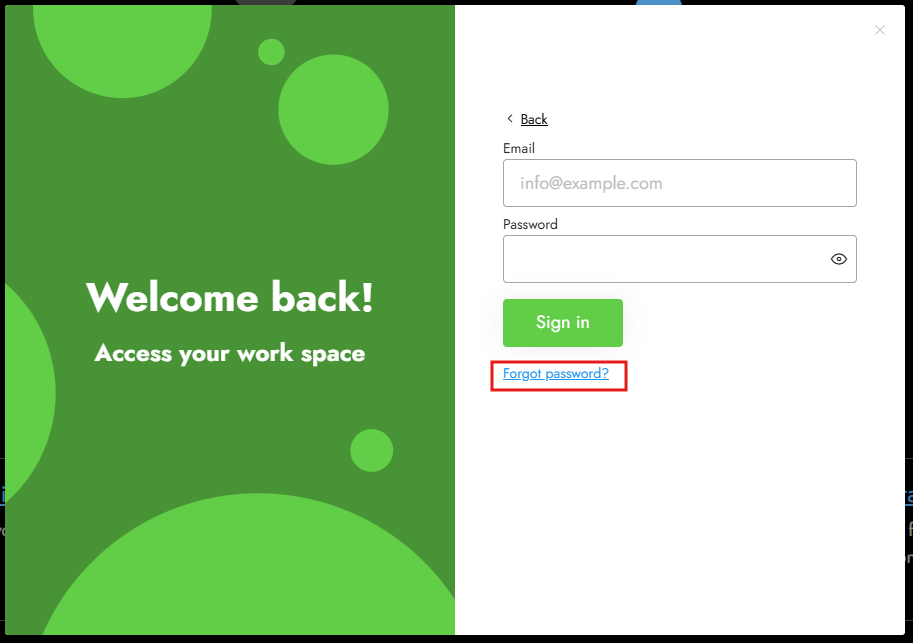 Login page link for password recovery